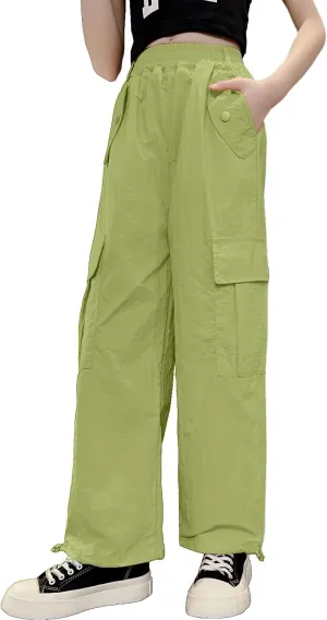 AOWKULAE Girls' Quick Drying & Waterproof Multi-Pockets Cargo Pant 5-14 Years