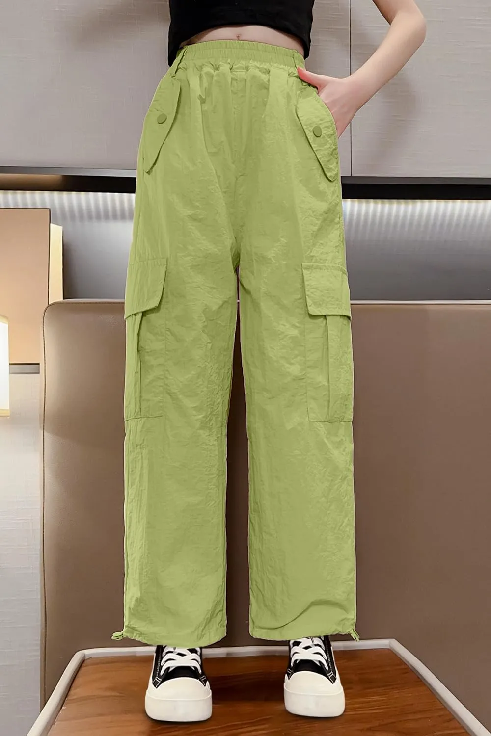 AOWKULAE Girls' Quick Drying & Waterproof Multi-Pockets Cargo Pant 5-14 Years