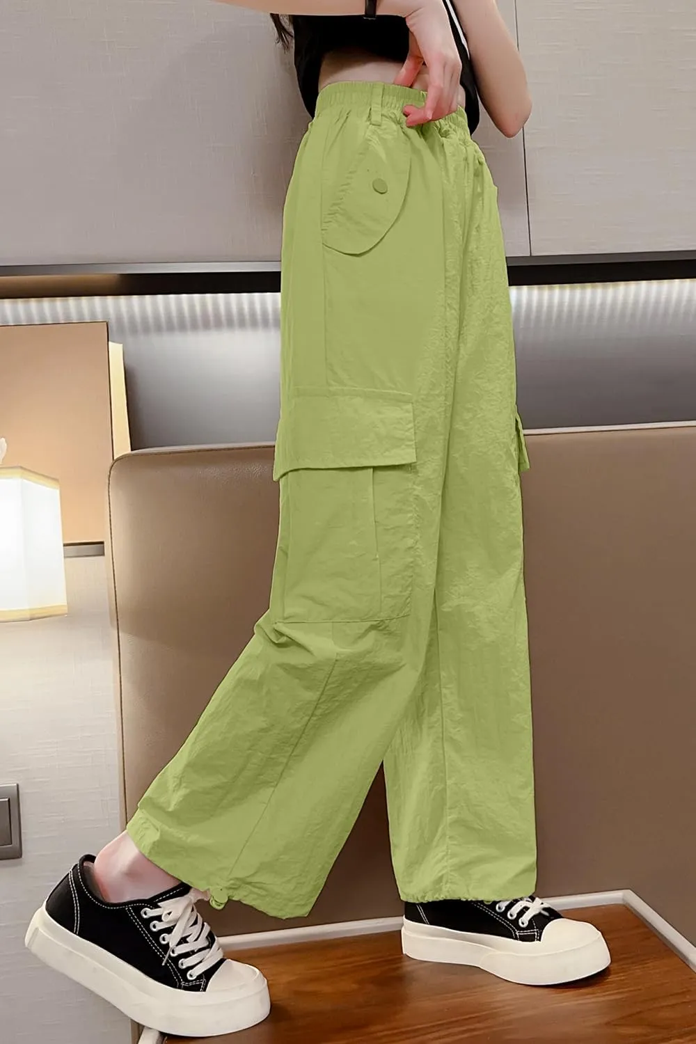 AOWKULAE Girls' Quick Drying & Waterproof Multi-Pockets Cargo Pant 5-14 Years