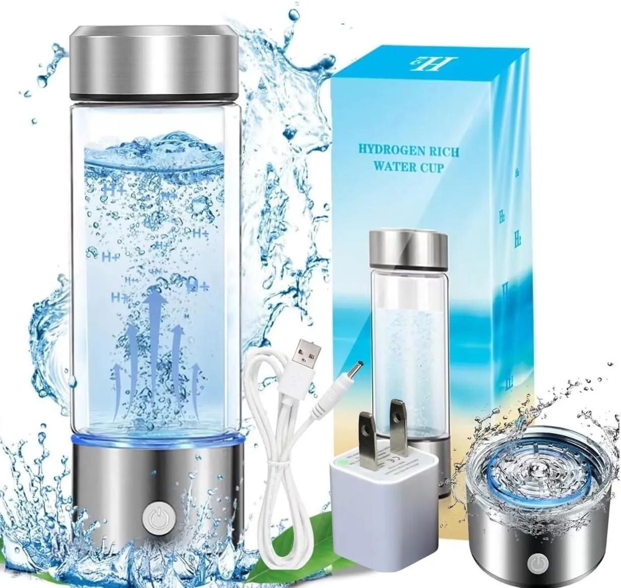 Aqua Vital Hydrogen Water Bottle - 4000ppb Portable Hydrogen Water Generator with SPE/PEM Technology, Best Hydrogen Water Bottle for Structured Water, Home, Office, Fitness, and Wellness A(1700 ppb)
