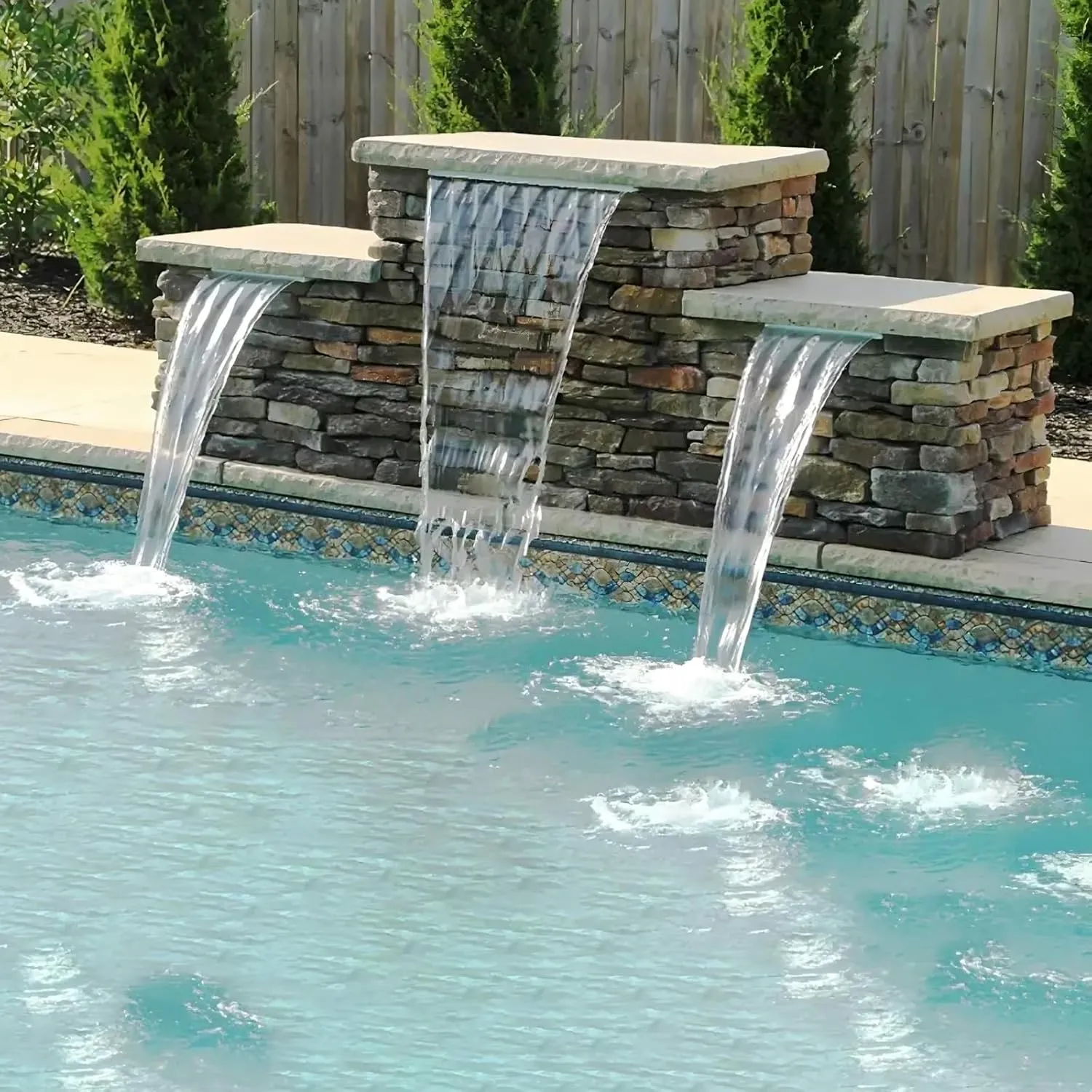AquaMiracle Pond Waterfall Kit with LED Lights, All-in-1 Stainless Steel Spillway with 660GPH Water Pump, Outdoor Waterfall Fountain for Garden, Backyard & Pool Decor (12inch)
