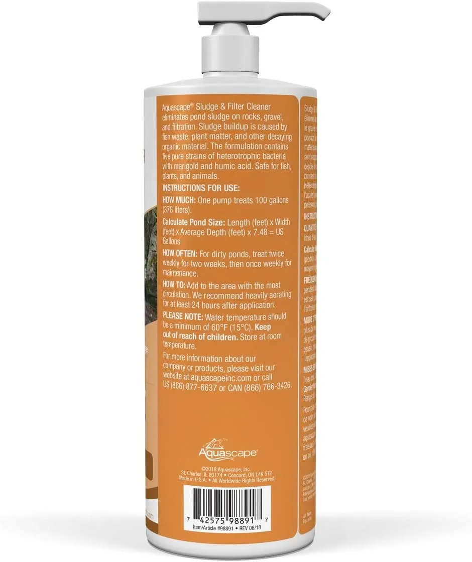 Aquascape Sludge & Filter Cleaner Water Treatment for Pond and Water Features, 32-Ounce Bottle | 98891