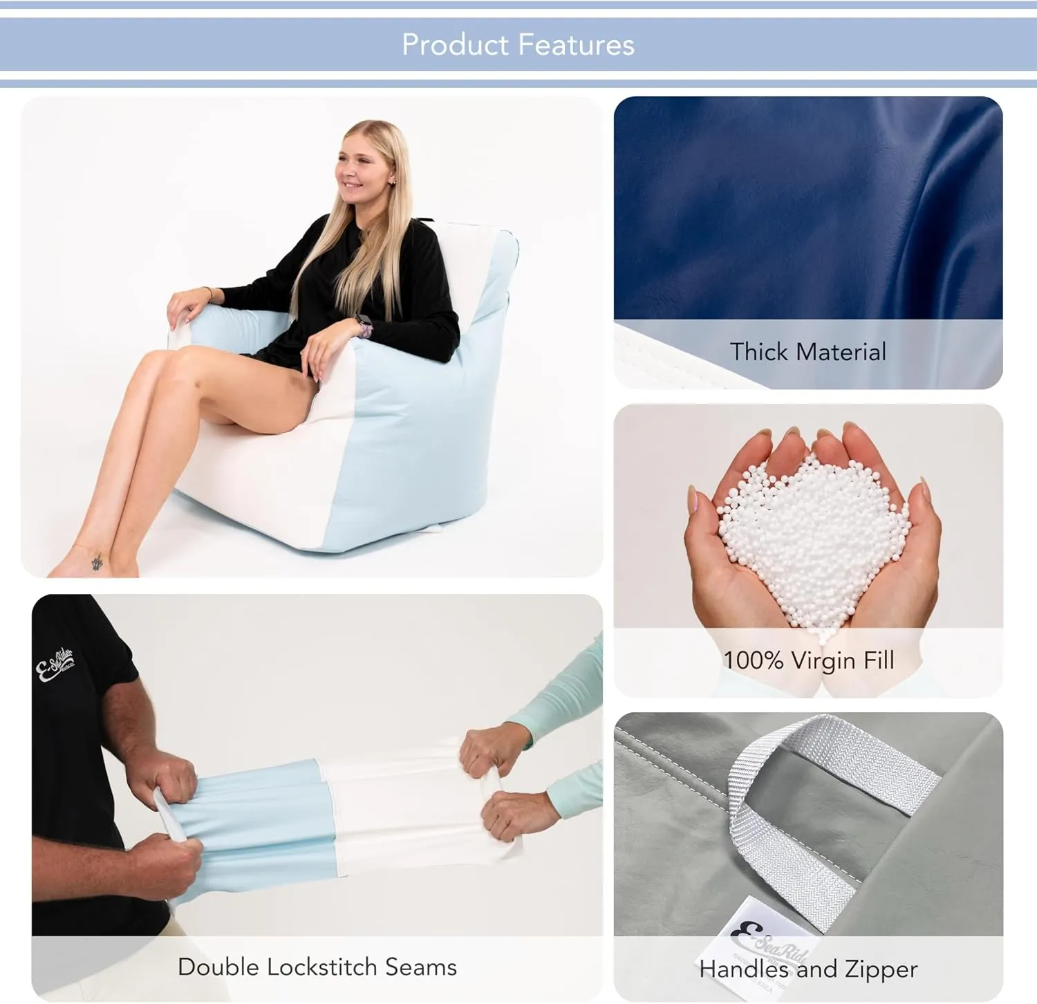 Armchair Marine Beanbag, Medium, Multi (White/Royal)