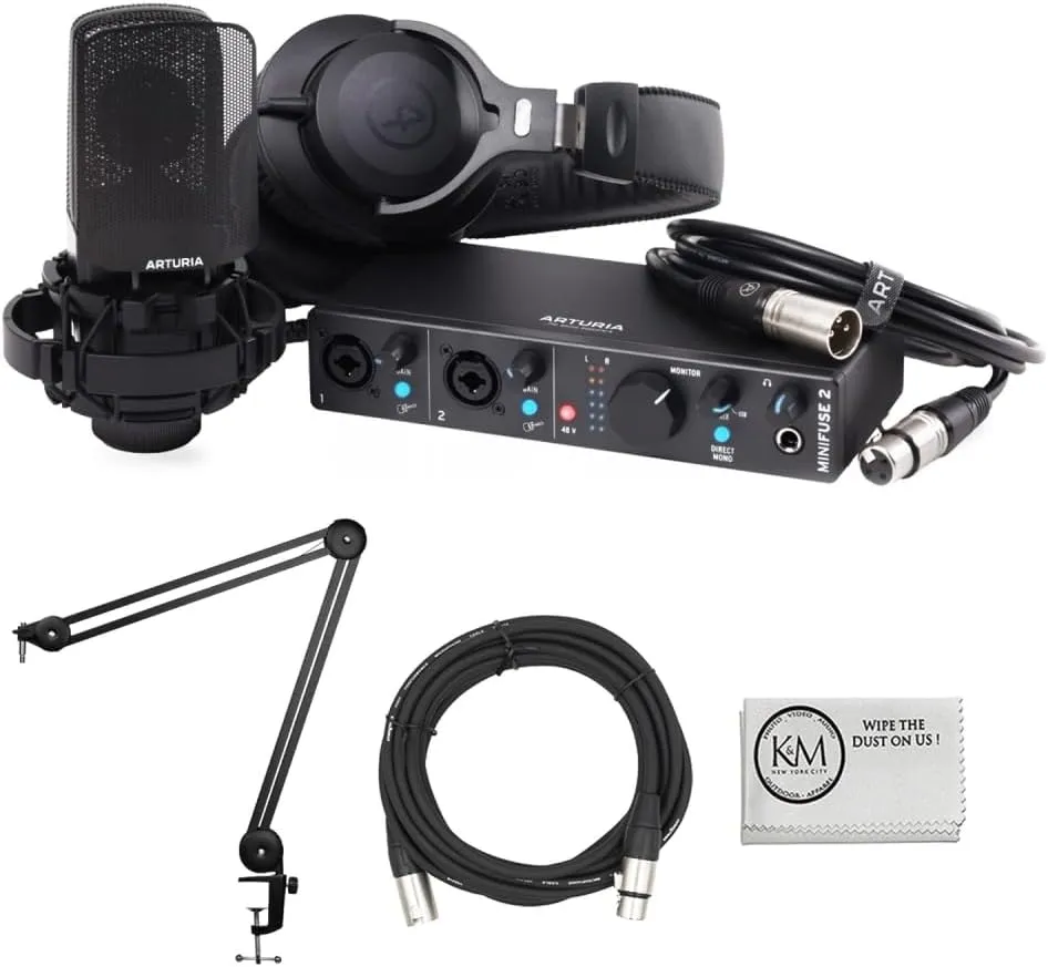 Arturia Minifuse Recording Pack | Black Bundled with XLR Cable   Microphone Arm   Cleaning Cloth (4 Items)