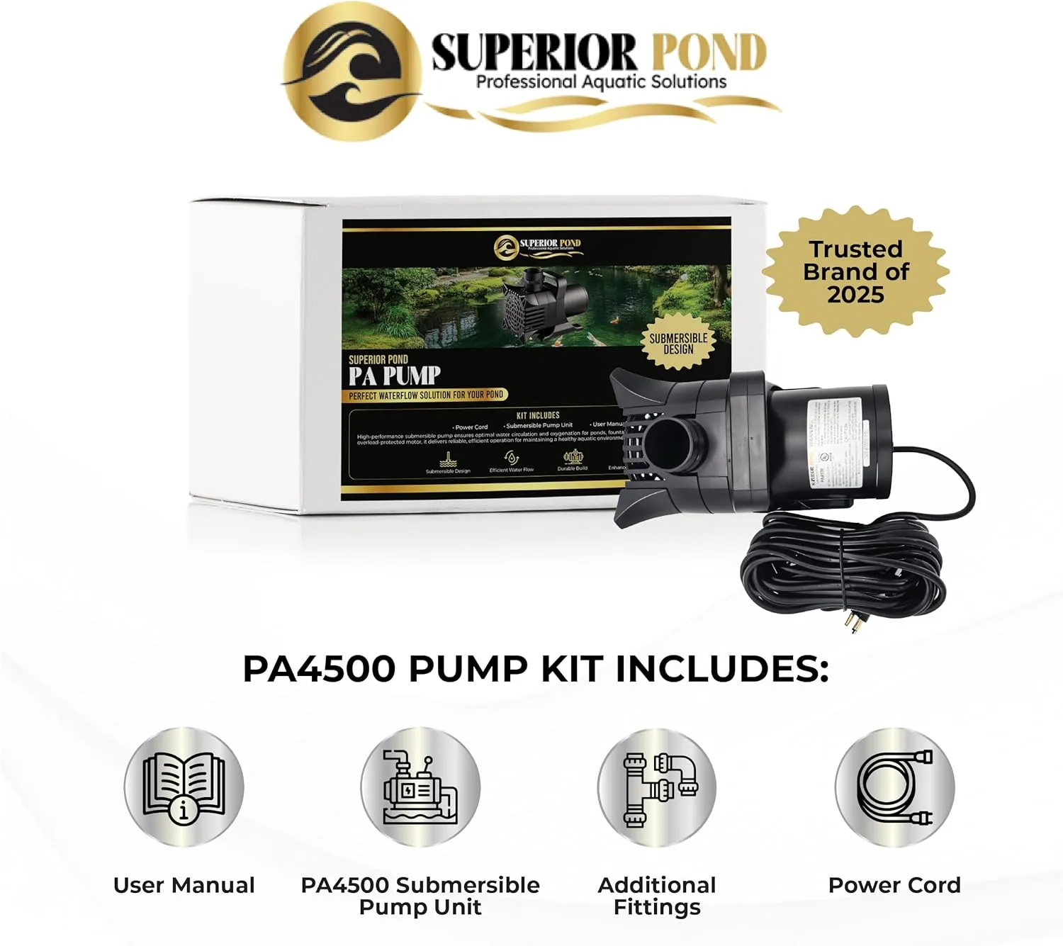 Asynchronous Submersible Pond Pump PA4500 4500 GPH “100 Foot Cord”