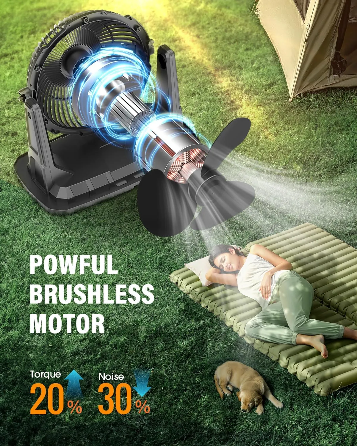 Ausic 9L Bucket Portable Misting Fan for Outdoors Patios, 30000mAh Rechargeable Battery Operated Camping Fan, 3 Strong Winds, 3 Large Spray Outlets, for Fishing/Travel/Garden Party/Golf/Tent/Office