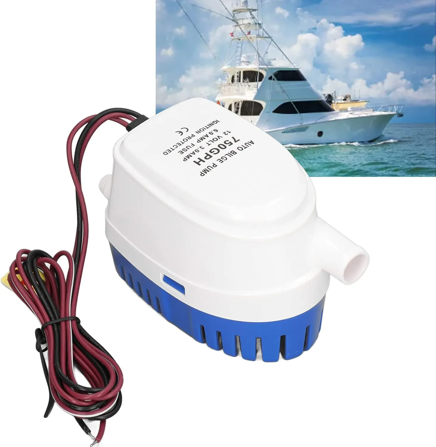 Automatic Bilge Pump, Easy Clean Filter, Anti Airlock Design, Proof, Sturdy Marine Pump for Boats, Yachts, Water Drainage (750GPH)