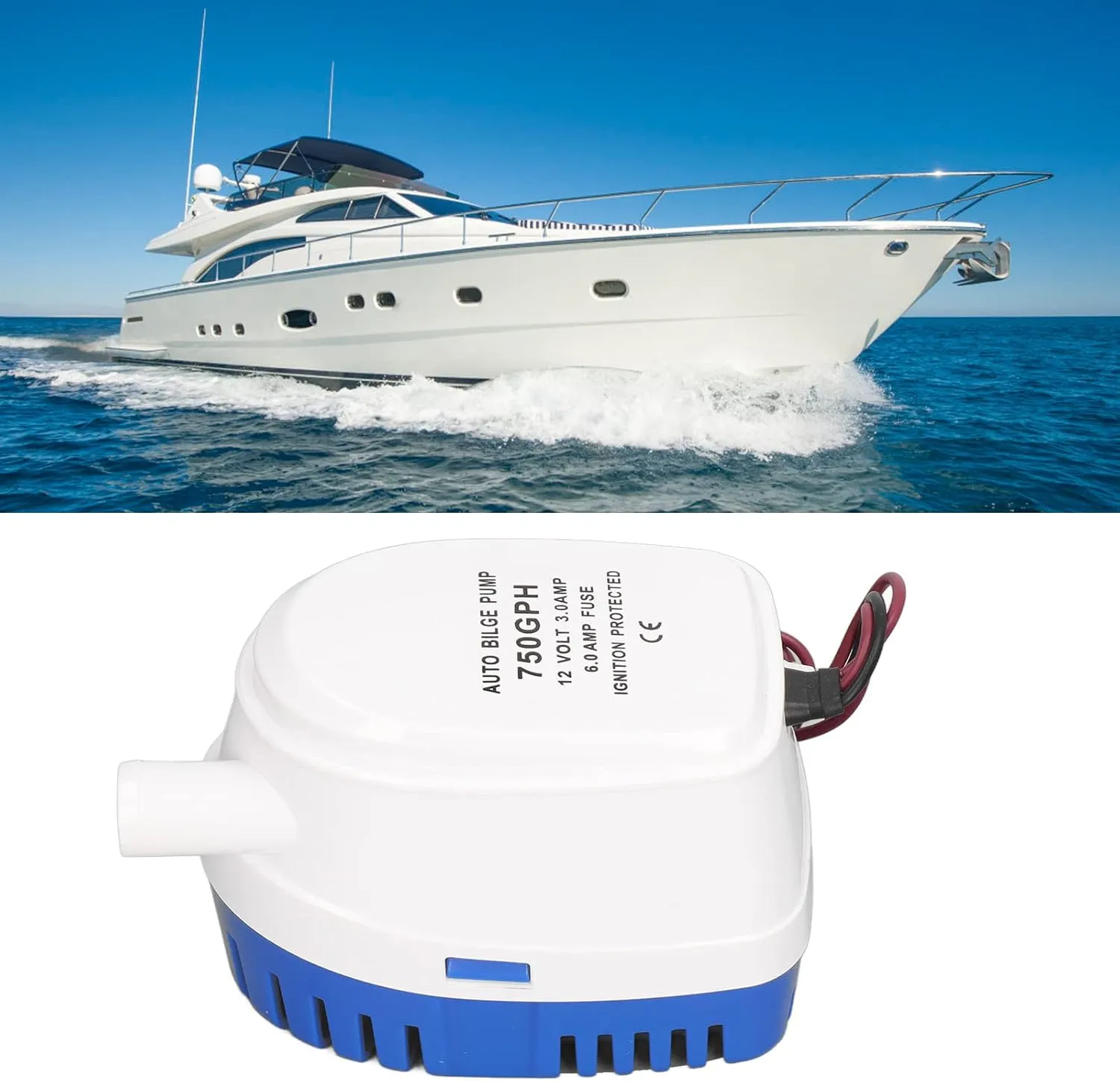 Automatic Bilge Pump, Removable Plastic Filter DC 12V Automatic Submersible Boat Bilge Water Pump for Yachts Marine(750GPH)