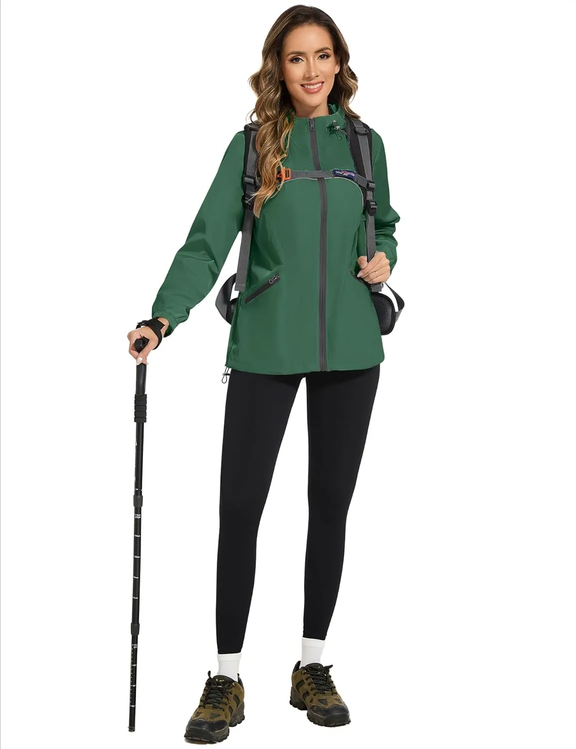 Avoogue Waterproof Jacket with Hood Packable Raincoats for Women Reflective Jacket Windbreaker