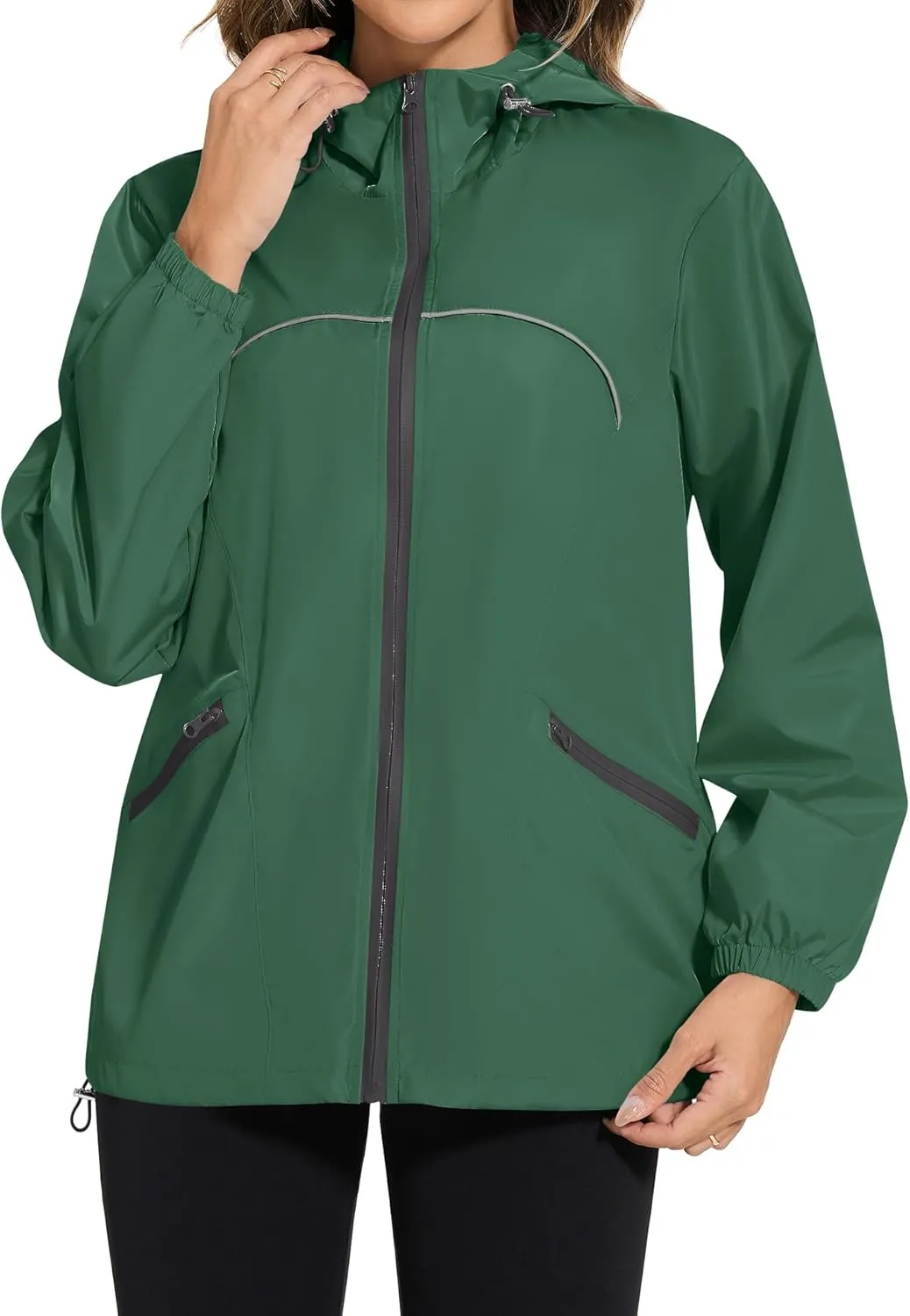 Avoogue Waterproof Jacket with Hood Packable Raincoats for Women Reflective Jacket Windbreaker