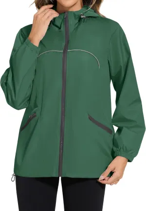 Avoogue Waterproof Jacket with Hood Packable Raincoats for Women Reflective Jacket Windbreaker