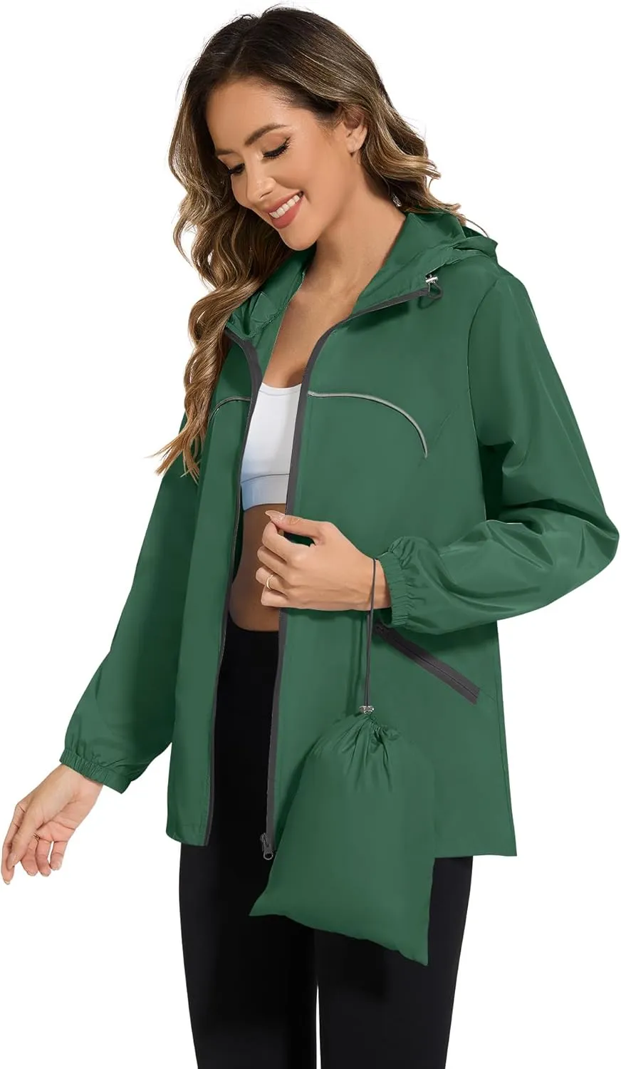 Avoogue Waterproof Jacket with Hood Packable Raincoats for Women Reflective Jacket Windbreaker