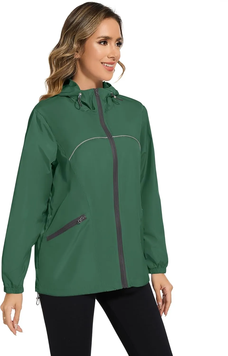 Avoogue Waterproof Jacket with Hood Packable Raincoats for Women Reflective Jacket Windbreaker