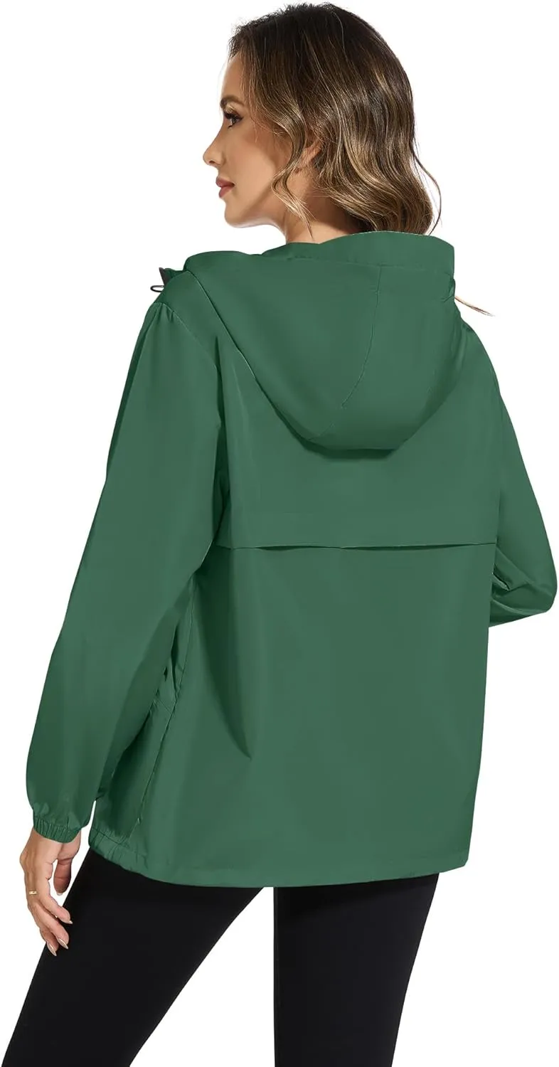 Avoogue Waterproof Jacket with Hood Packable Raincoats for Women Reflective Jacket Windbreaker