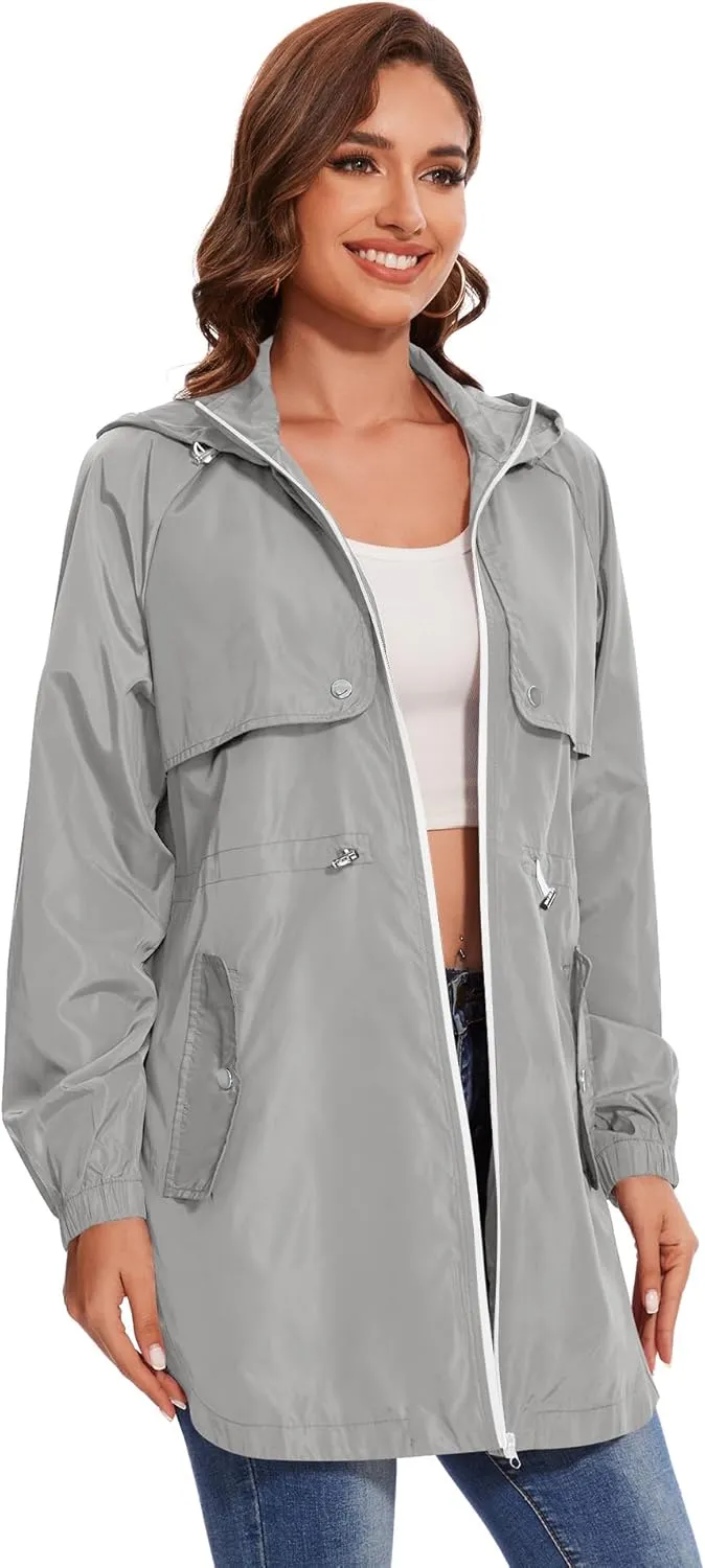 Avoogue Women Waterproof Hiking Raincoat Outdoor Lined Rain Jacket Lightweight Hooded Jackets Trench Coats