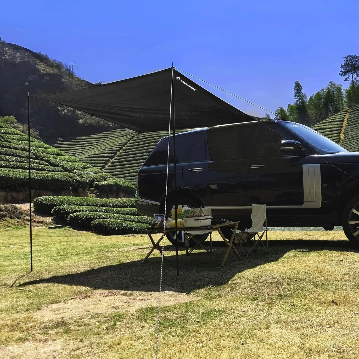 Awning Tarp for Camping,Tailgate Awnings & Shelters for Sun Shade and Waterproof, Outdoor Rear&Side Vehicle Awning Shelter for Van, MPV, Campers(10 * 6.56ft,Black)