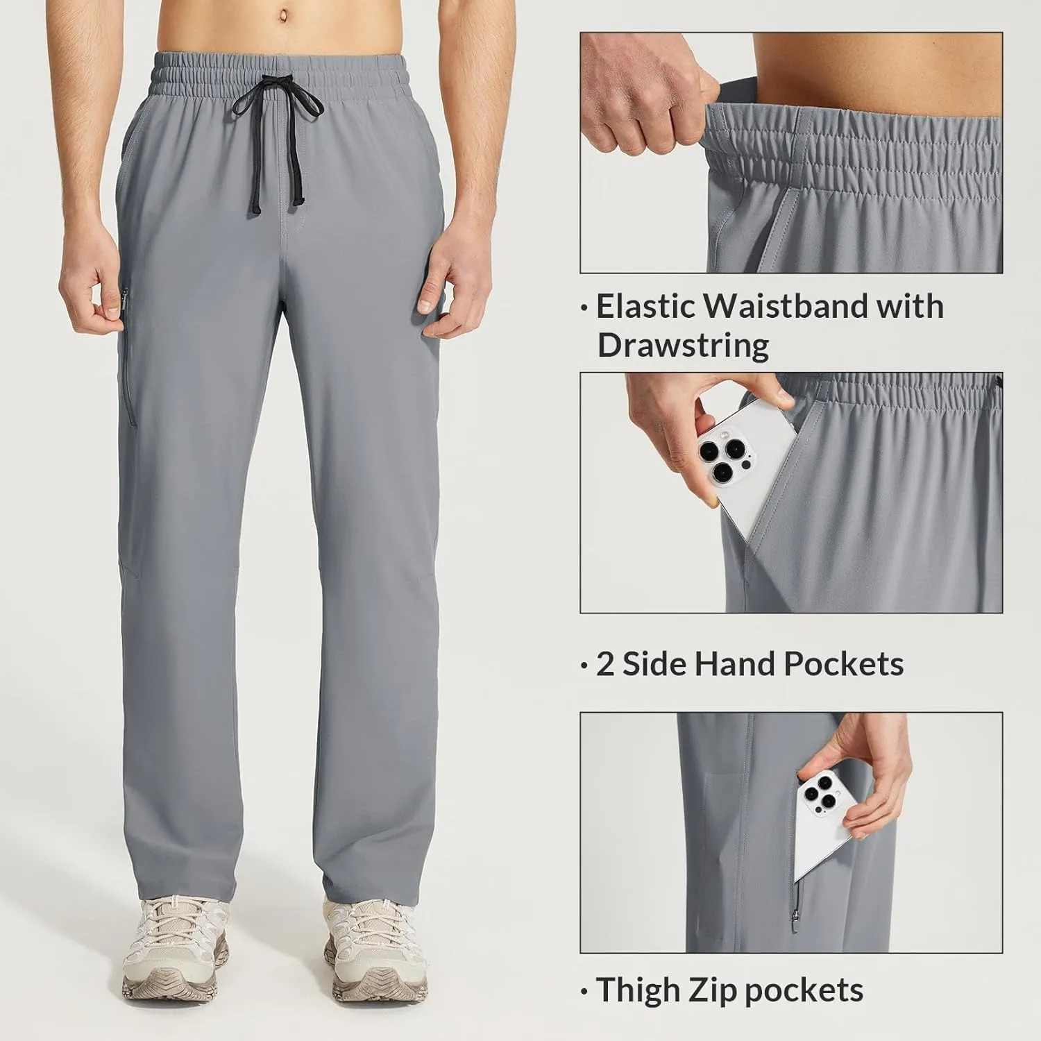 baleaf Men's Hiking Pants Quick Dry Water Resistant Lightweight Elastic Waist Outdoor Cargo Sweatpants with Zip Pockets