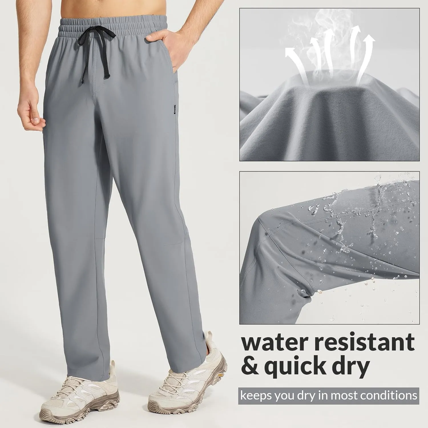 baleaf Men's Hiking Pants Quick Dry Water Resistant Lightweight Elastic Waist Outdoor Cargo Sweatpants with Zip Pockets