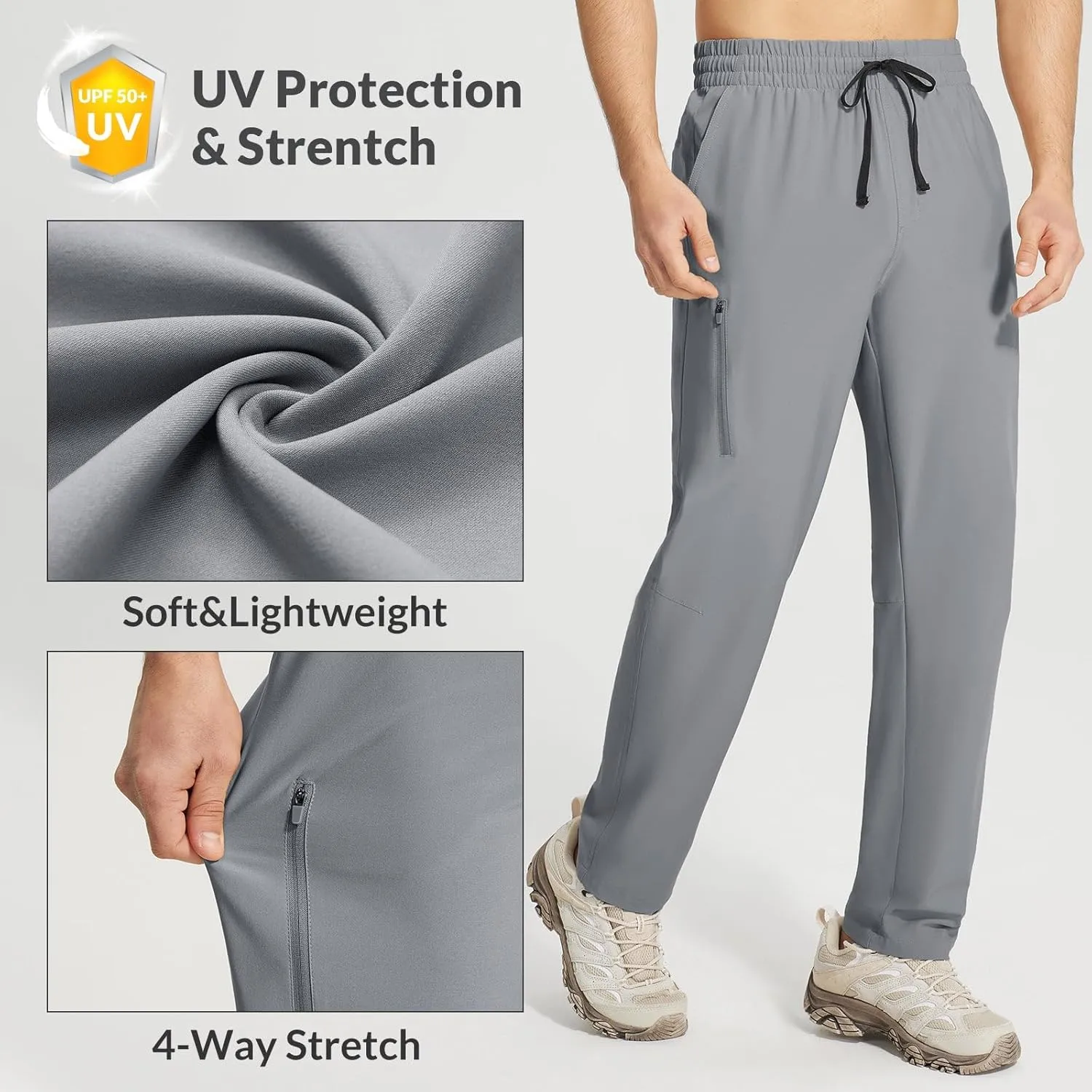 baleaf Men's Hiking Pants Quick Dry Water Resistant Lightweight Elastic Waist Outdoor Cargo Sweatpants with Zip Pockets