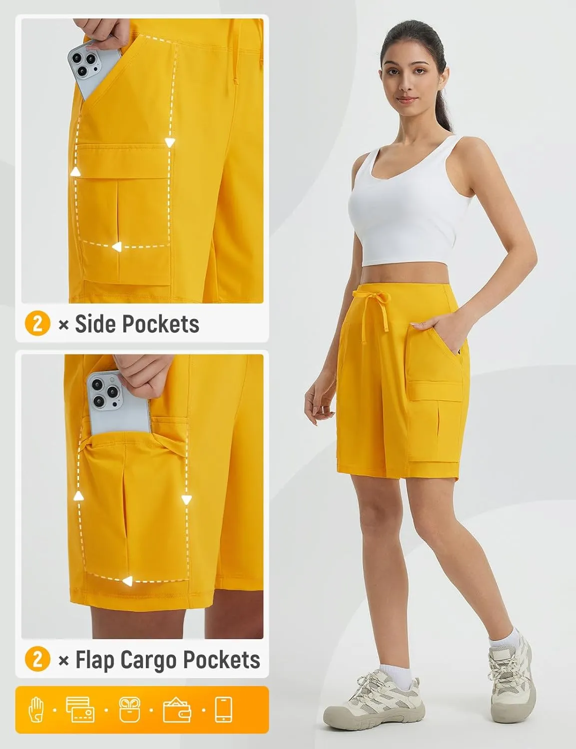 baleaf Women's 7" Hiking Shorts High Waist Water Resistant Quick Dry Lightweight Zip Pockets Workout Athletic Shorts Travel