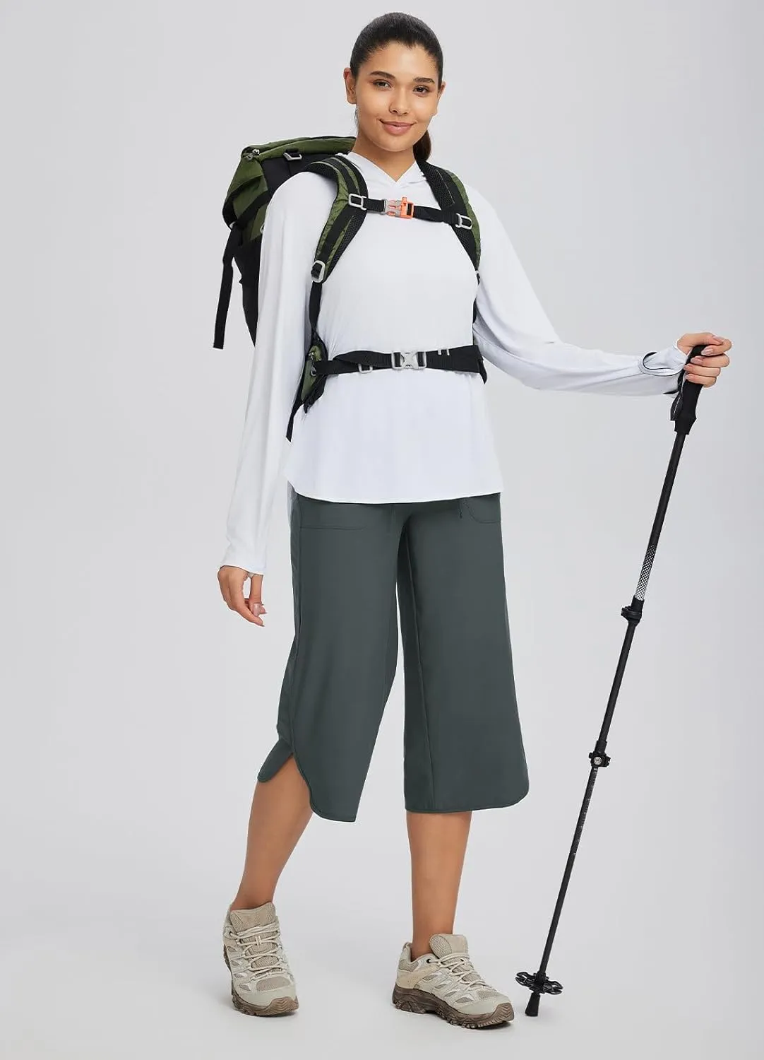 baleaf Women's Capri Pants Wide Leg Plus Size UPF50  Lightweight Quick Dry Pants Casual Loose Sweatpants Hiking Walking
