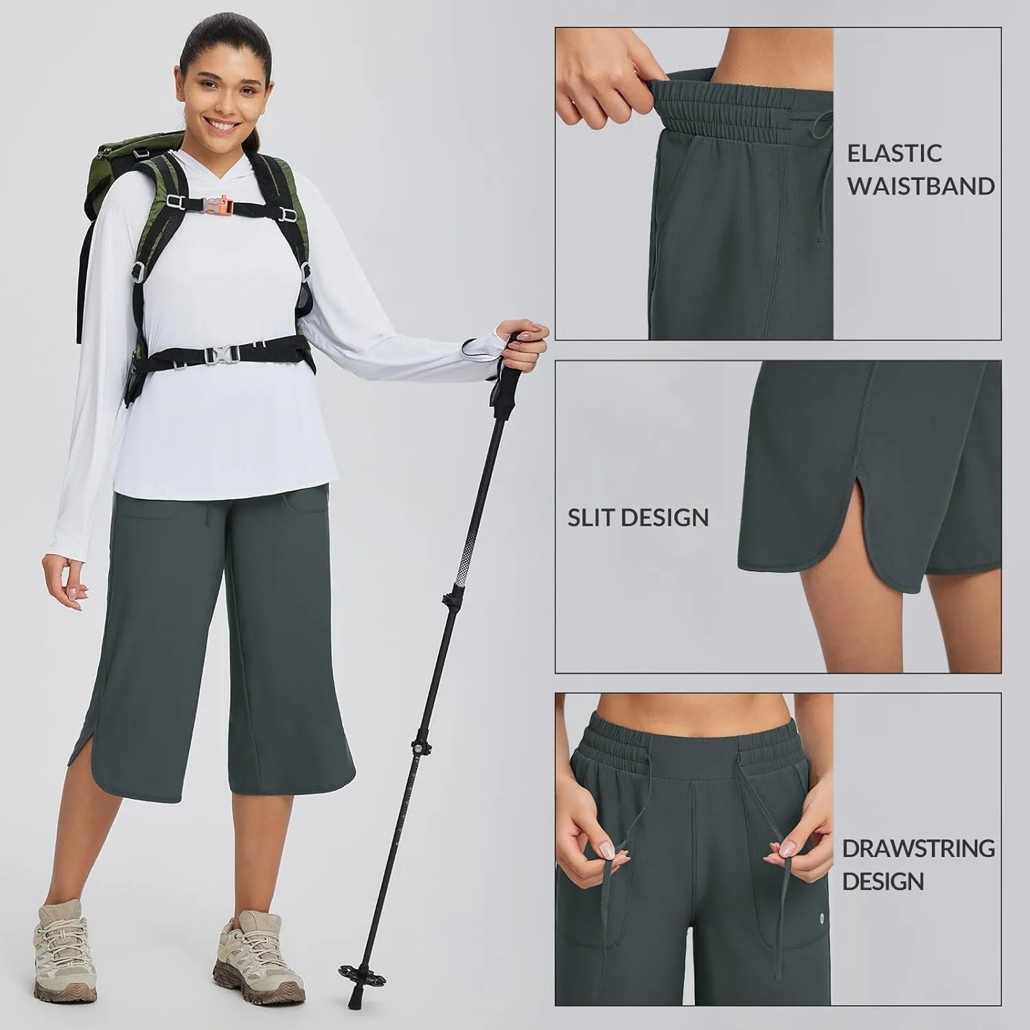 baleaf Women's Capri Pants Wide Leg Plus Size UPF50  Lightweight Quick Dry Pants Casual Loose Sweatpants Hiking Walking