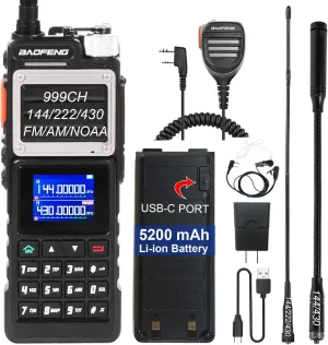 BAOFENG UV25M Tri-Band Ham Radio Handheld Long Range Walkie Talkies High Power 5200mAh Tactical Radio with Frequency Match,NOAA,USB-C,999CH,Tri Band Antenna for Camping Hiking