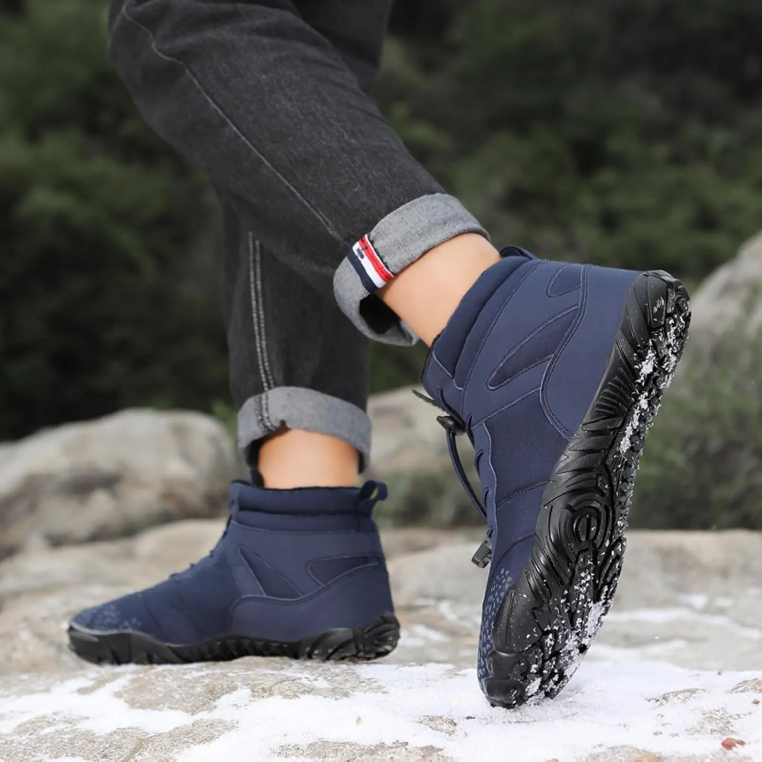 Barefoot Shoes Men's Womens Wide Toe Box Winter Trail Runner Minimalist Zero Drop Sole Cotton Boots Fur Lined Hiking Walking Shoes