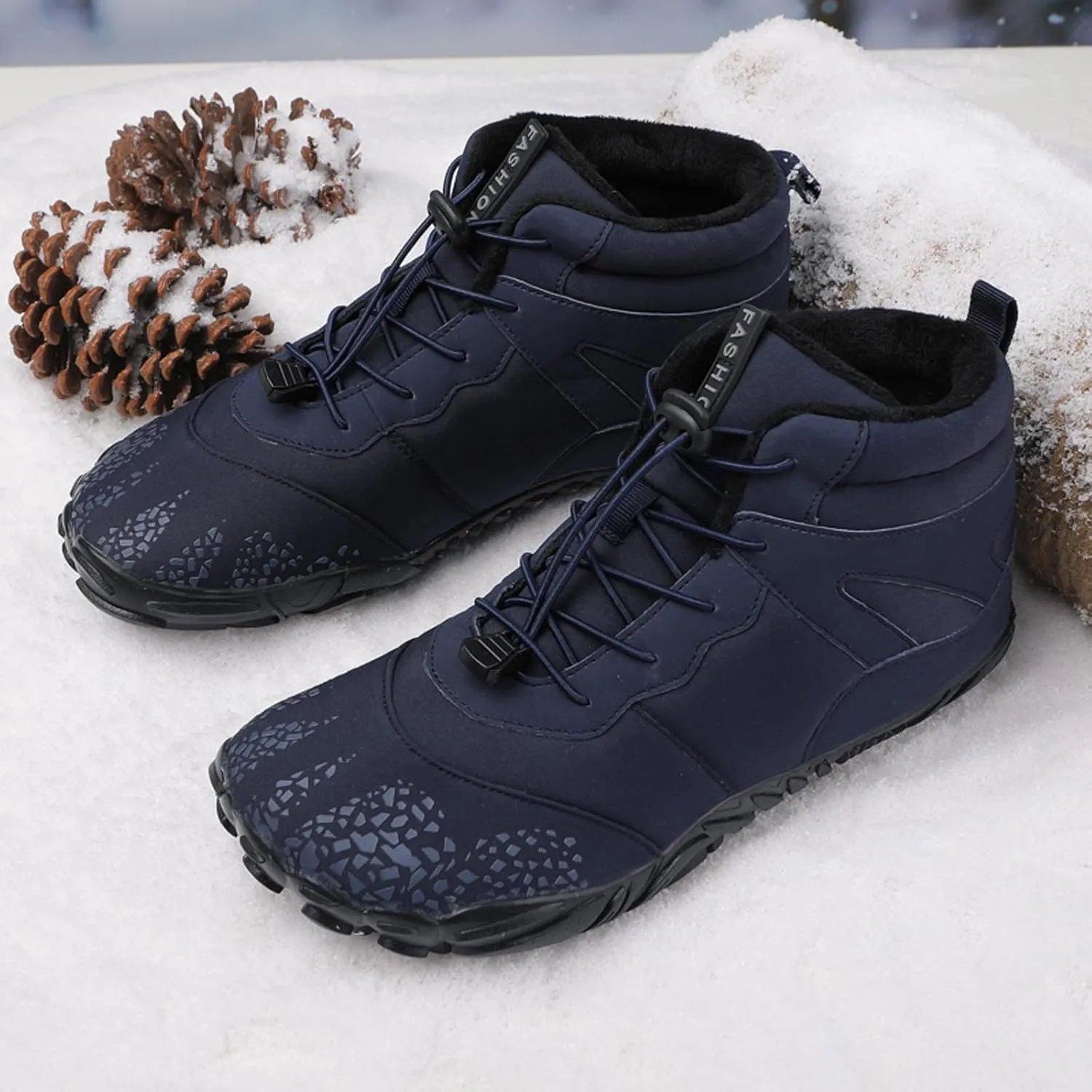Barefoot Shoes Men's Womens Wide Toe Box Winter Trail Runner Minimalist Zero Drop Sole Cotton Boots Fur Lined Hiking Walking Shoes