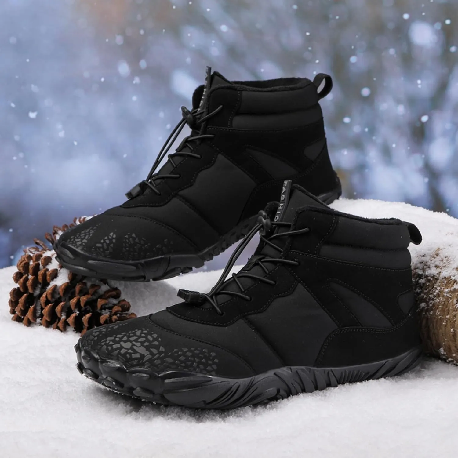 Barefoot Shoes Men's Womens Wide Toe Box Winter Trail Runner Minimalist Zero Drop Sole Cotton Boots Fur Lined Hiking Walking Shoes