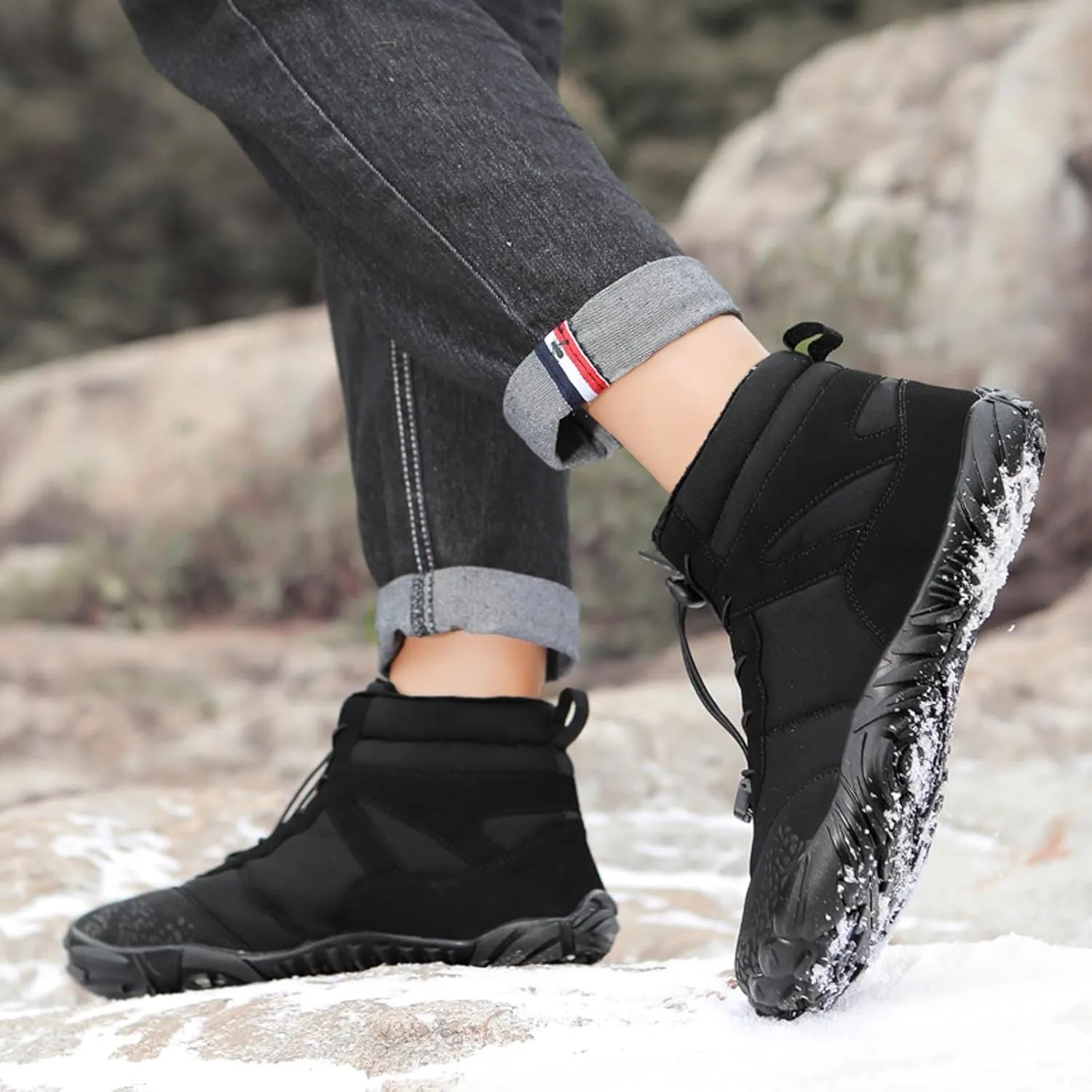 Barefoot Shoes Men's Womens Wide Toe Box Winter Trail Runner Minimalist Zero Drop Sole Cotton Boots Fur Lined Hiking Walking Shoes
