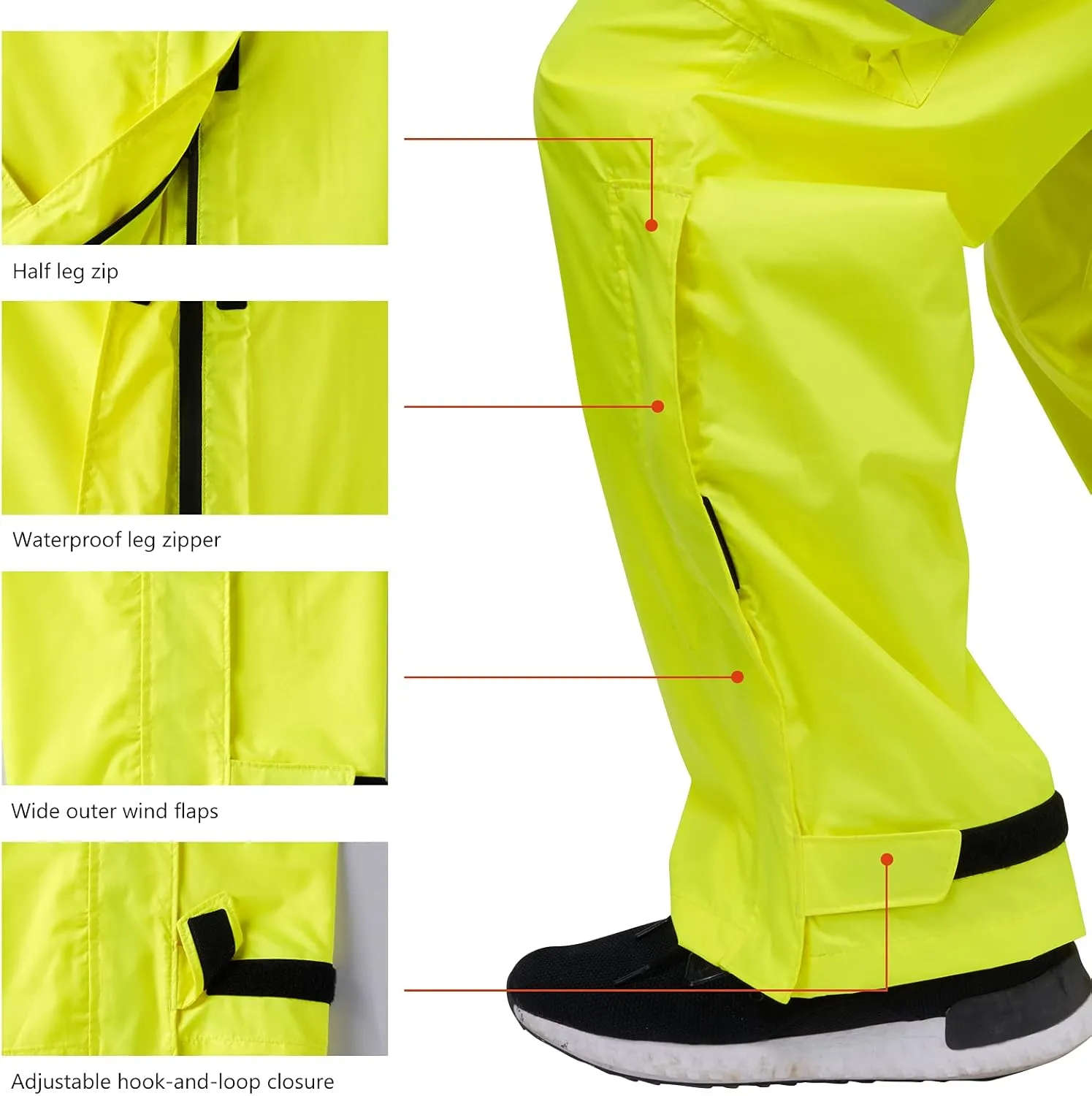 BASSDASH Complete Men’s Breathable Waterproof Rain Pant Lightweight Over Pant with 1/2 Zip Legs for Fishing Kayaking Hiking