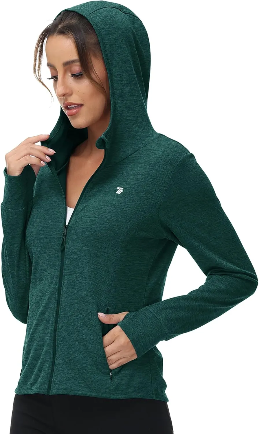 BASUDAM Women's Hiking Shirts Lightweight UPF 50  Sun Protection Open Zippered Outdoor Hoodie Jackets