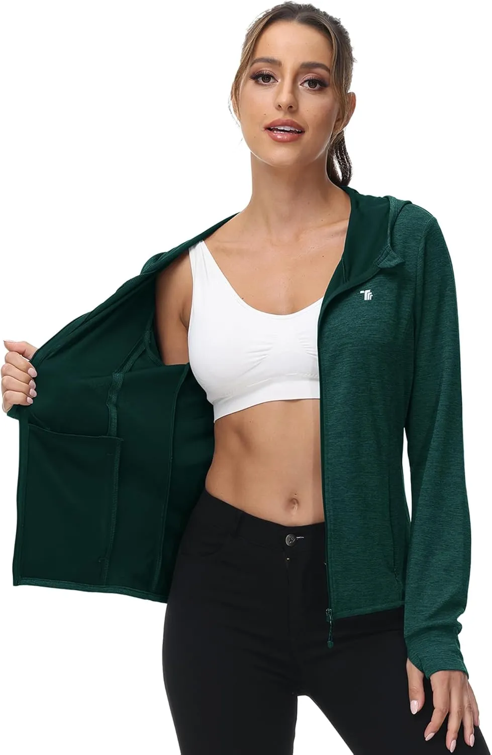 BASUDAM Women's Hiking Shirts Lightweight UPF 50  Sun Protection Open Zippered Outdoor Hoodie Jackets