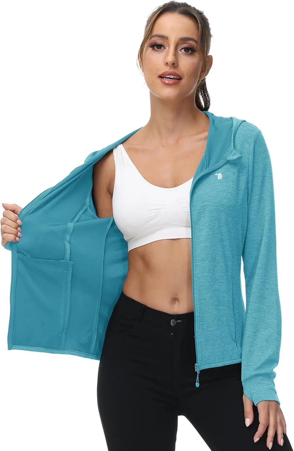 BASUDAM Women's Hiking Shirts Lightweight UPF 50  Sun Protection Open Zippered Outdoor Hoodie Jackets
