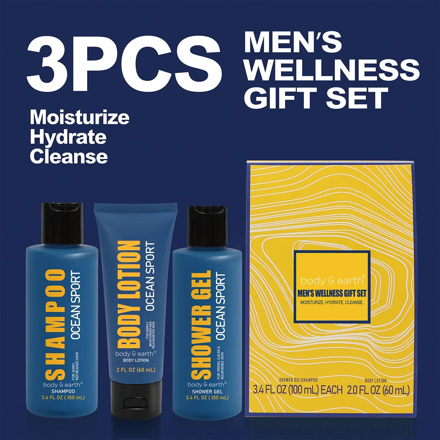Bath and Body Gift Set for Men Body Wash Set with Fresh Ocean Scent Shower Gel, Body Lotion, Shampoo, Birthday Gifts for Men,regalos para hombre, Birthday Gifts for Him