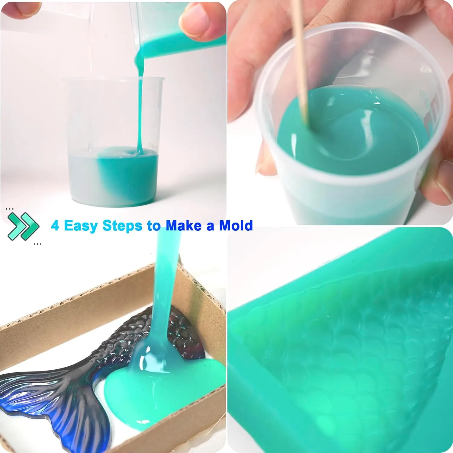 BBDINO Silicone Mold Making Kit, Super Elastic Jade Green Silicone, 1Gallon/140.8Oz, Ideal for Casting 3D Resin Molds & Silicone Molds, 1A:1B Mix Ratio