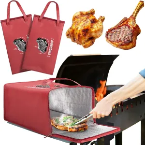 BBQ Blanket for Resting Meat, 2PCS Smoker Meat Resting Blanket, Portable Insulating Bag with Wide Mouth for Large Brisket/Turkeys/Pork Shoulders, Gifts for Men(19.6in)
