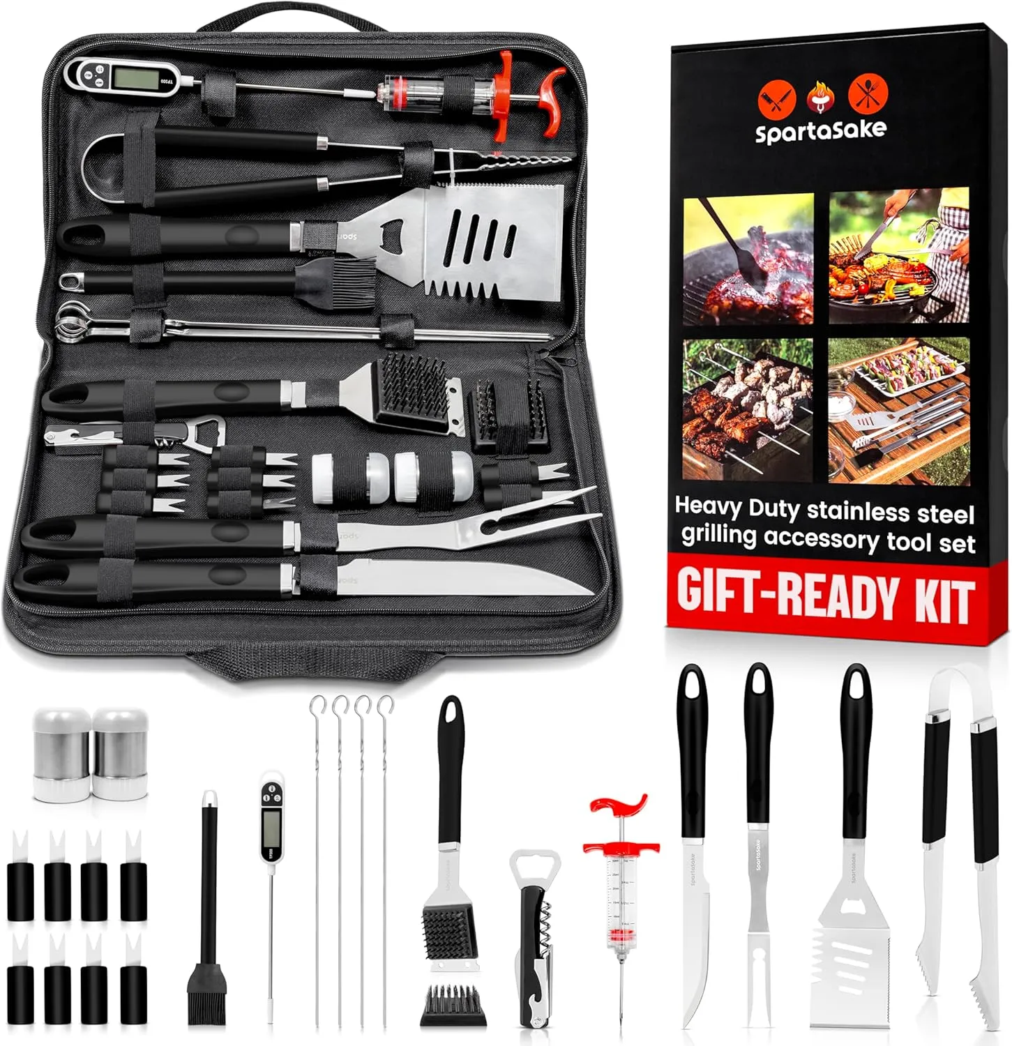 BBQ Grilling Accessories - Stainless Steel Barbecue Grill Tools Accessories kit Spatula Thermometer Tongs for Blackstone Griddle Outdoor Camping-Grill Set Gifts for dad Men Women(24 pcs)