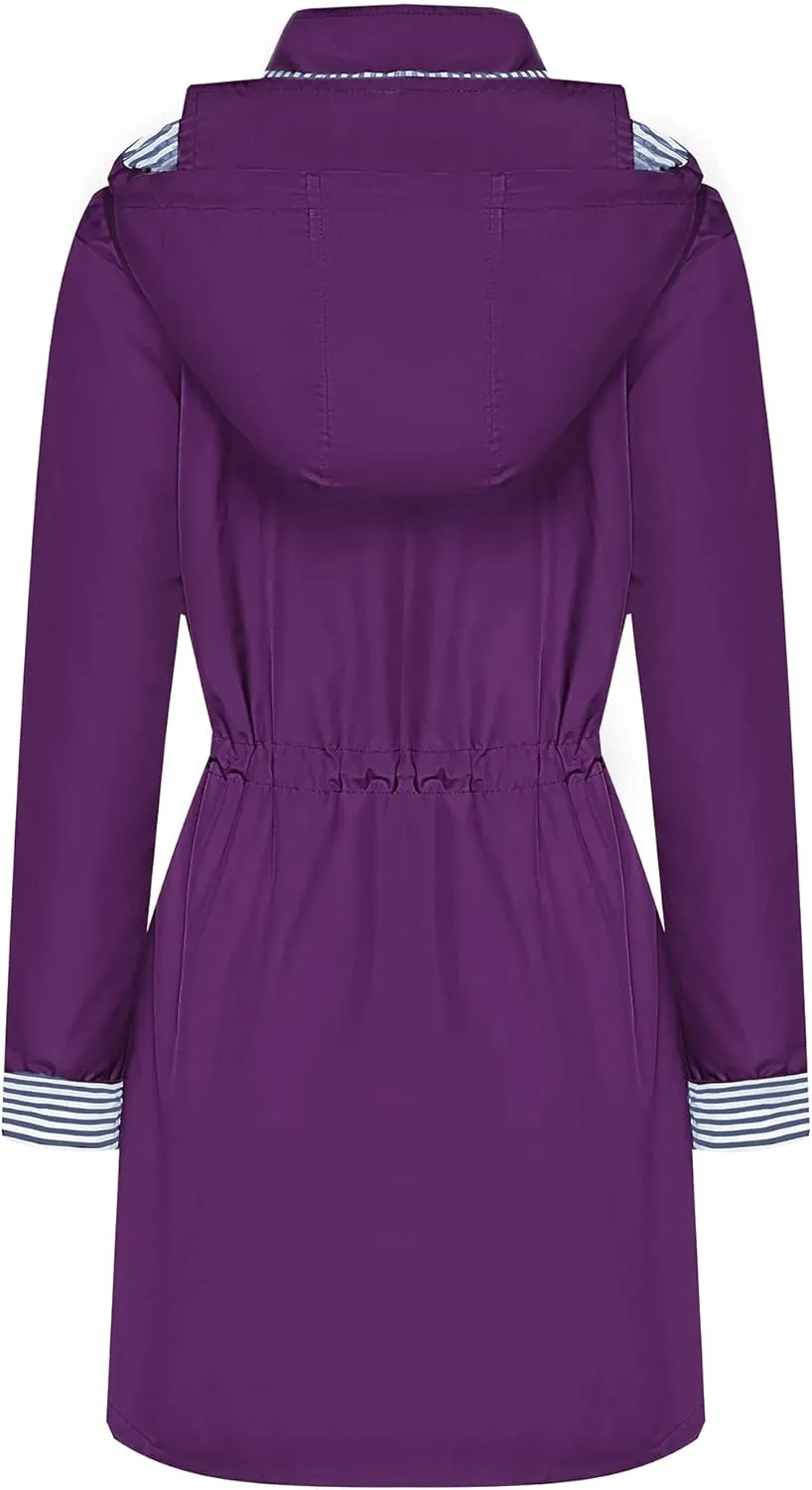 BBX Lephsnt Rain Coats for Women Waterproof Rain Jacket Lightweight Windbreaker Outdoor Hooded Trench Coat