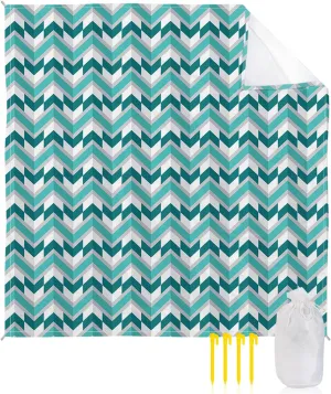 Beach Blanket Sandproof, Abstract Turquoise Aqua Herringbone Pattern Waterproof Beach Mat Lightweight Quick Drying Picnic Blanket Beach Essentials for Travel Camping Hiking 95x80in