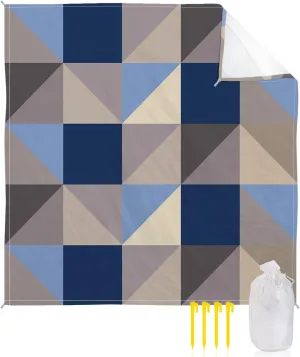 Beach Blanket Sandproof, Blue Grey Pattern Waterproof Beach Mat Lightweight Quick Drying Picnic Blanket Beach Essentials for Travel Camping Hiking 118x108in