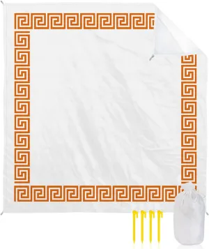 Beach Blanket Sandproof, Orange Greece Key Pattern Waterproof Beach Mat Lightweight Quick Drying Picnic Blanket Beach Essentials for Travel Camping Hiking 95x80in