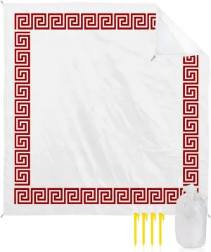 Beach Blanket Sandproof, Red Greece Key Pattern Waterproof Beach Mat Lightweight Quick Drying Picnic Blanket Beach Essentials for Travel Camping Hiking 108x84in