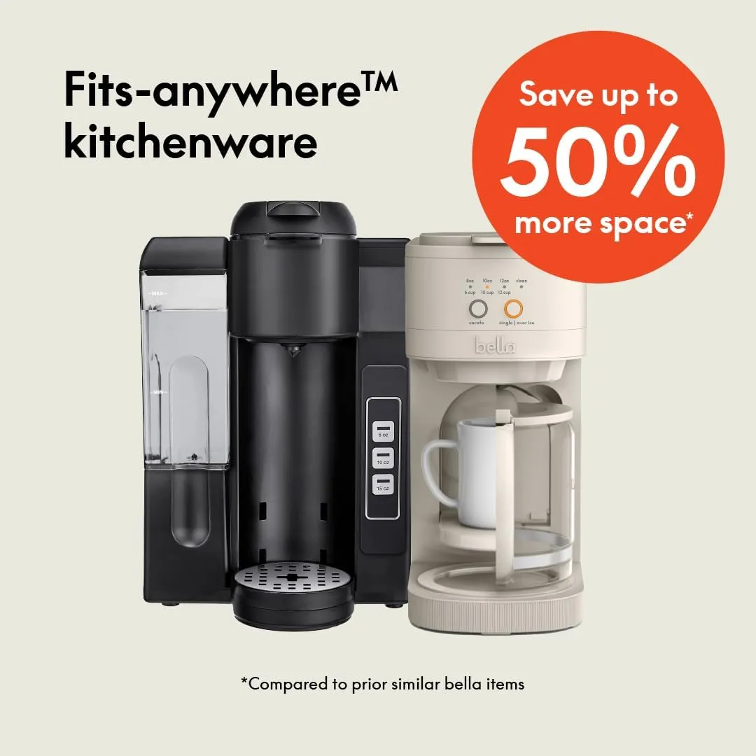 bella VersaBrew 2-in1 Coffee Maker, Fits-anywhere Kitchenware, Brew 3 Sizes Carafes & Single Serve Cups, Dishwasher Safe Reusable Filter & Filter Holder, Iced Coffee Function, 60oz Tank, Oatmilk