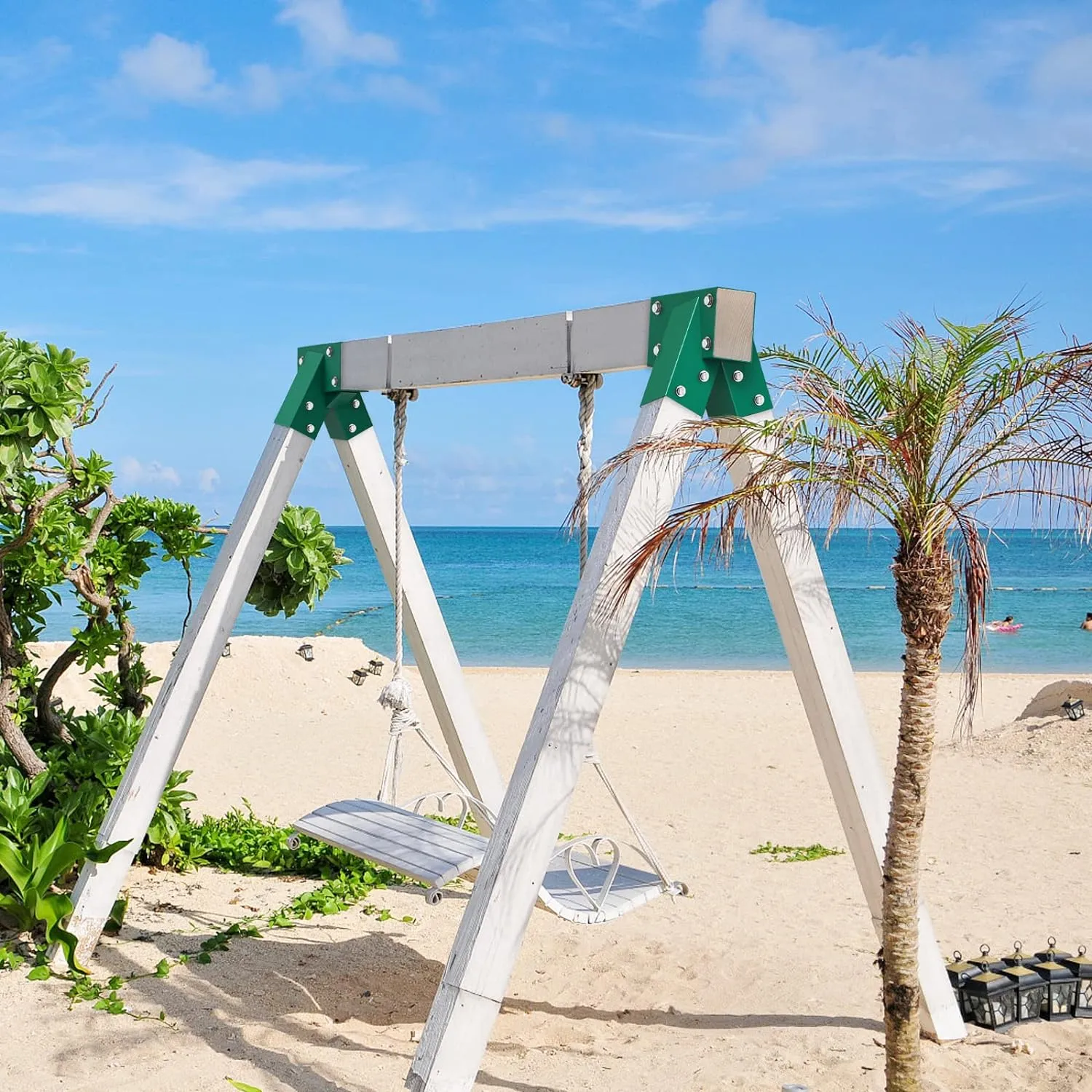 BeneLabel A-Frame 2 Swing Set Brackets, Heavy Duty Steel Swing Set Hardware with Mounting Hardware, DIY Swing Set End Bracket Swing Set Kit for 2 (4x4) Legs & 1 (4x6) Beam, Green