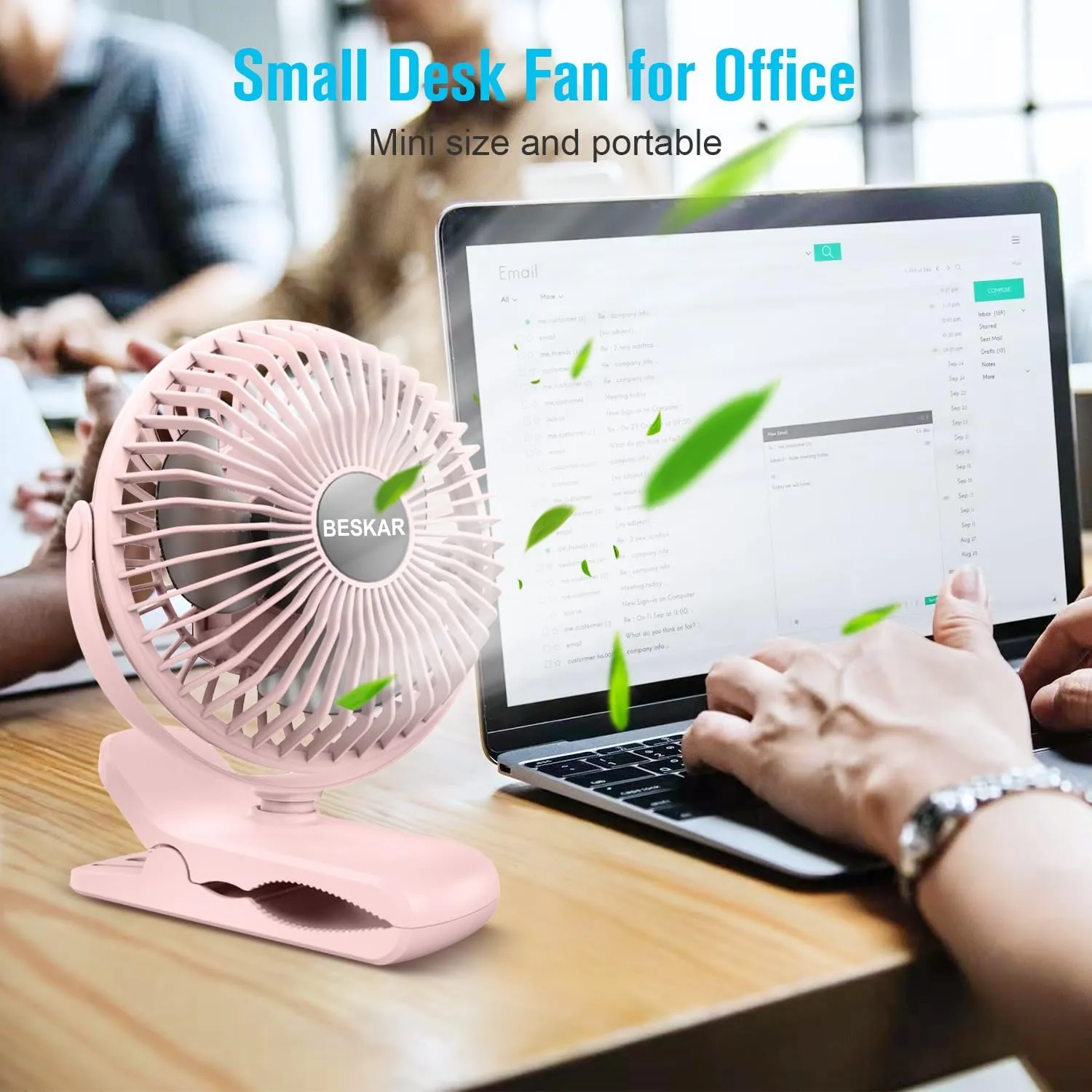 BESKAR Portable Clip on Fan Rechargeable, 4 Speeds Small Battery Operated Fan, USB Desk Fan with Strong Airflow, Sturdy Clamp for Golf Cart Office Outdoor Travel Camping