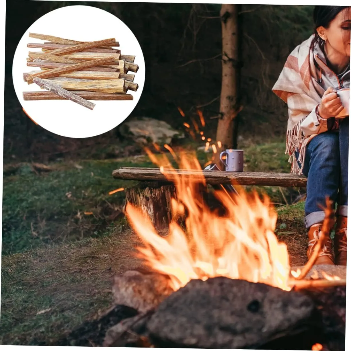 BESPORTBLE 4pcs 1 Multi-Purpose Wood Sticks for Camping BBQ Natural Firewood Instant Flame Starter Dried Sticks Portable Outdoor Firelighters