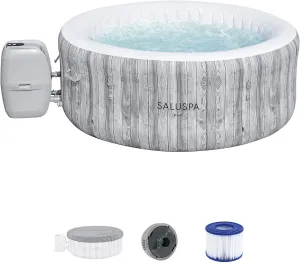 Bestway 2-4 Person SaluSpa Fiji Signature AirJet Inflatable Hot Tub Spa, 71" x 26" Round Portable Spa with 120 Soothing Jets and Insulated Cover