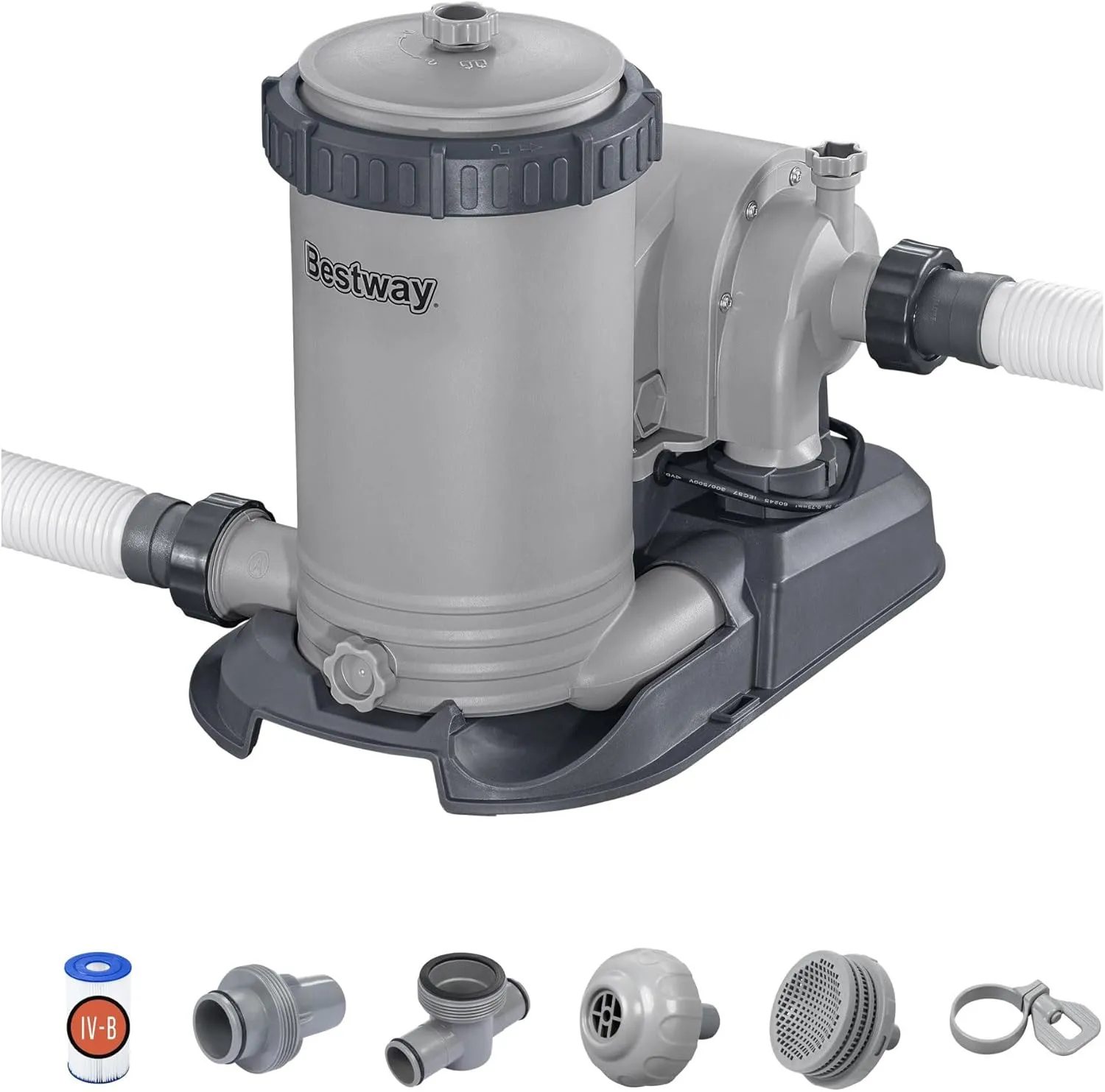 Bestway 2,500 Gallon Filter Pump for Above Ground 300 to 16,400 Gallon Swimming Pools with Customizable Timer, Filter Cartridge, and Set of Adapters